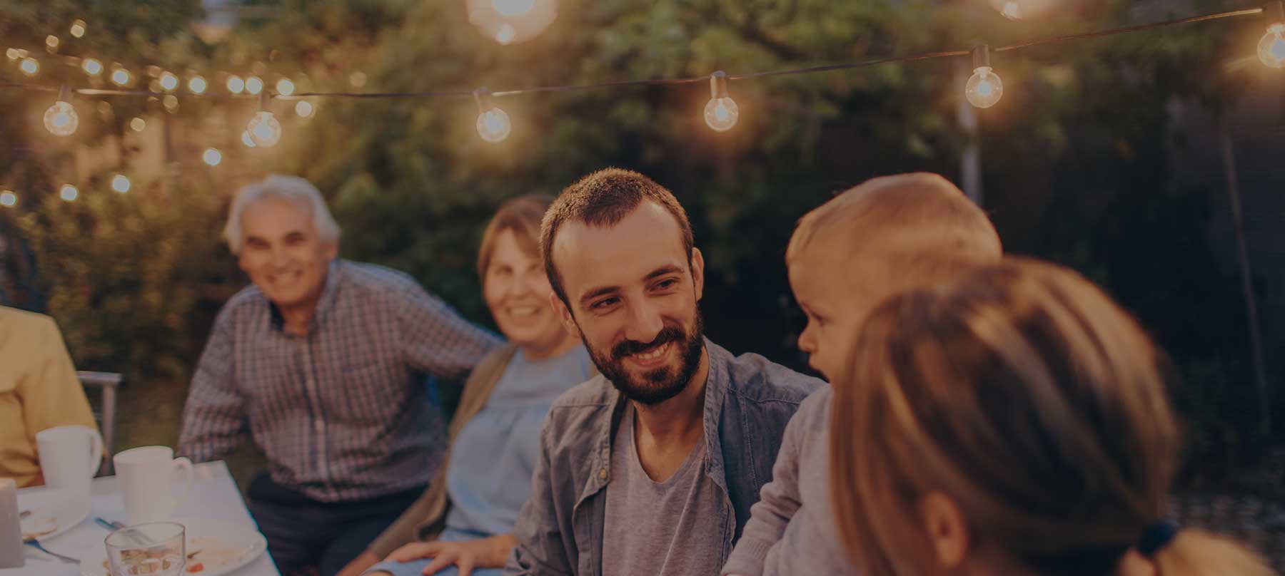 Family gathering with lights